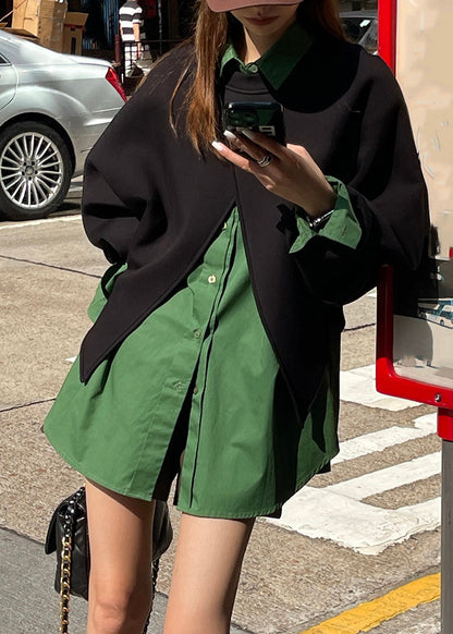 Women Button Coats And Shirts Two Piece Set Spring
