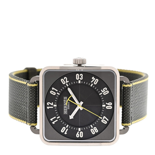 Stainless Steel Fabric 38mm Carre H Automatic Watch Gris Perle