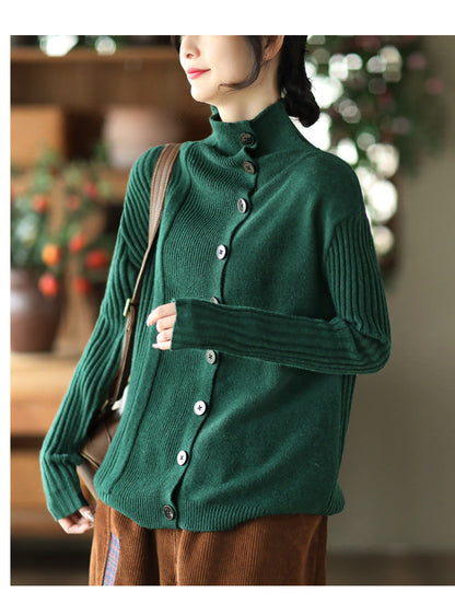 Color-Block Long-Sleeved Knitted Elastic Slim Sweater