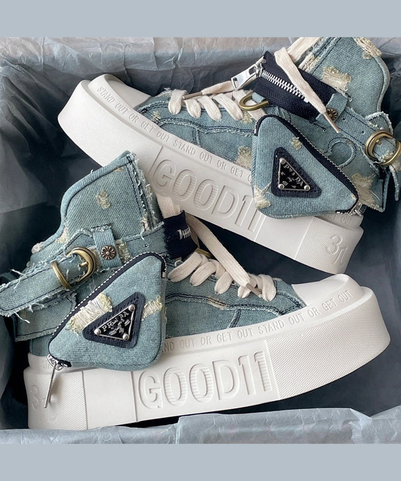 Fashion Blue Canvas Splicing Lace Up Platform Boots