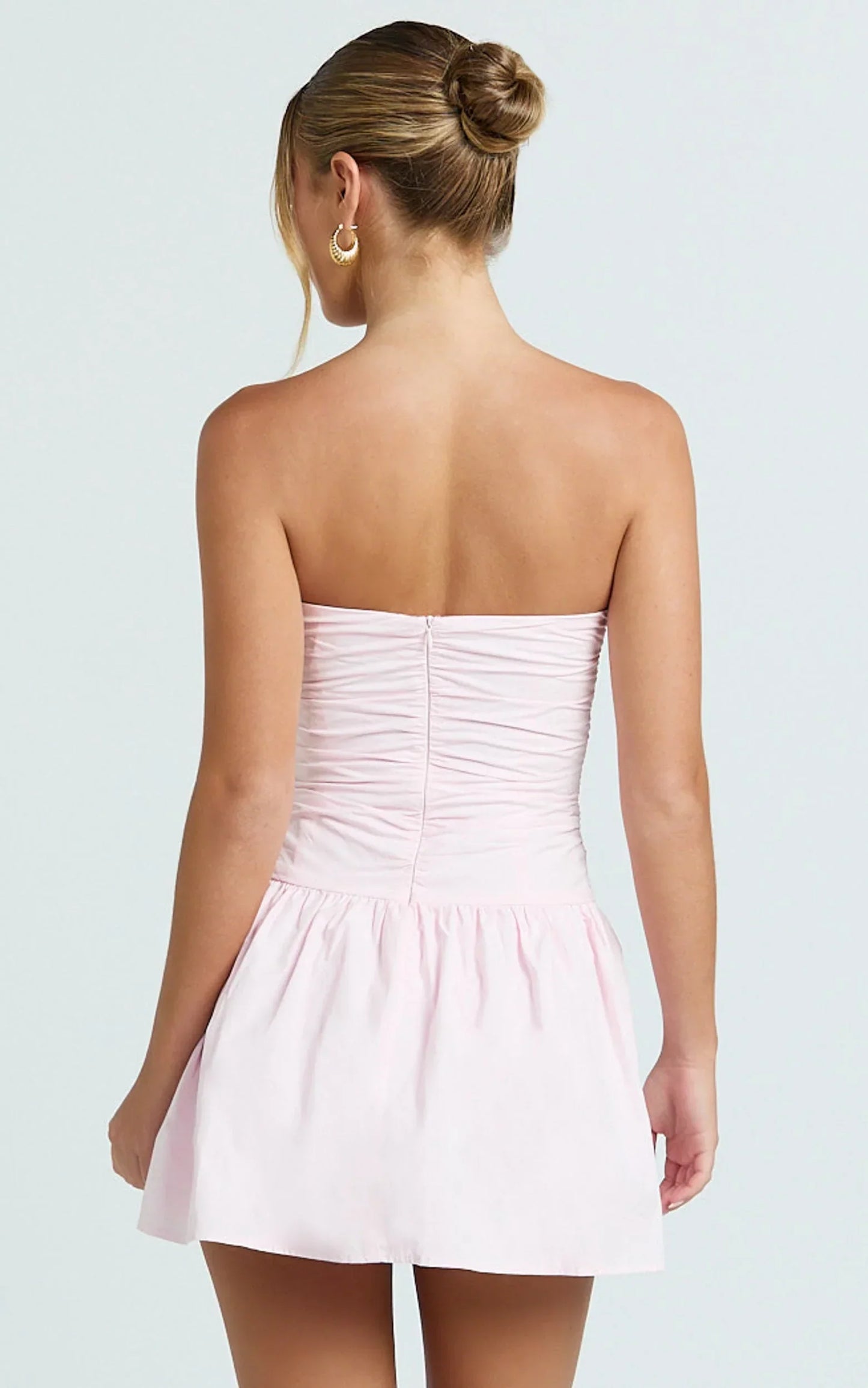 Donatella Mini Dress - Strapless Drop Waist Dress In Pink