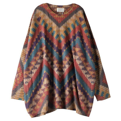 Cozy Autumn Vintage Loose Knit Printed Casual Long-Sleeved Sweater