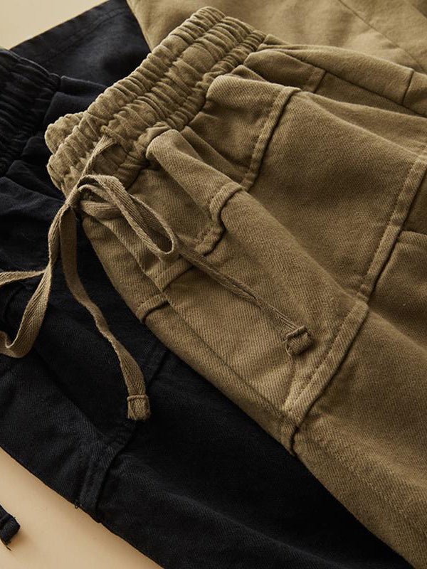 Drawstring lace-up Casual Harem Pants With Pockets In One-Size
