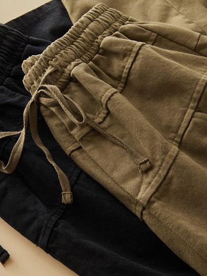 Drawstring lace-up Casual Harem Pants With Pockets In One-Size