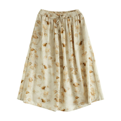 Cozy Retro Floral Printed Cotton A-Line Skirt