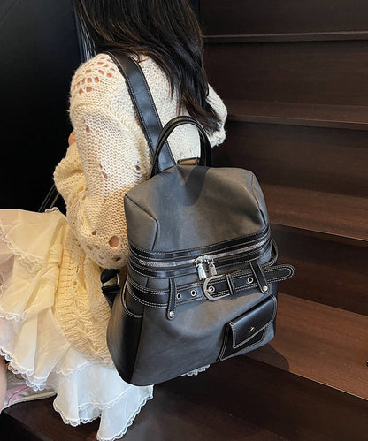 Women Blue Faux Leather Patchwork Backpack Bag