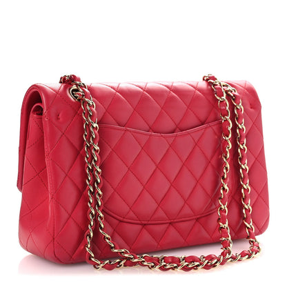 Lambskin Quilted Medium Double Flap Red
