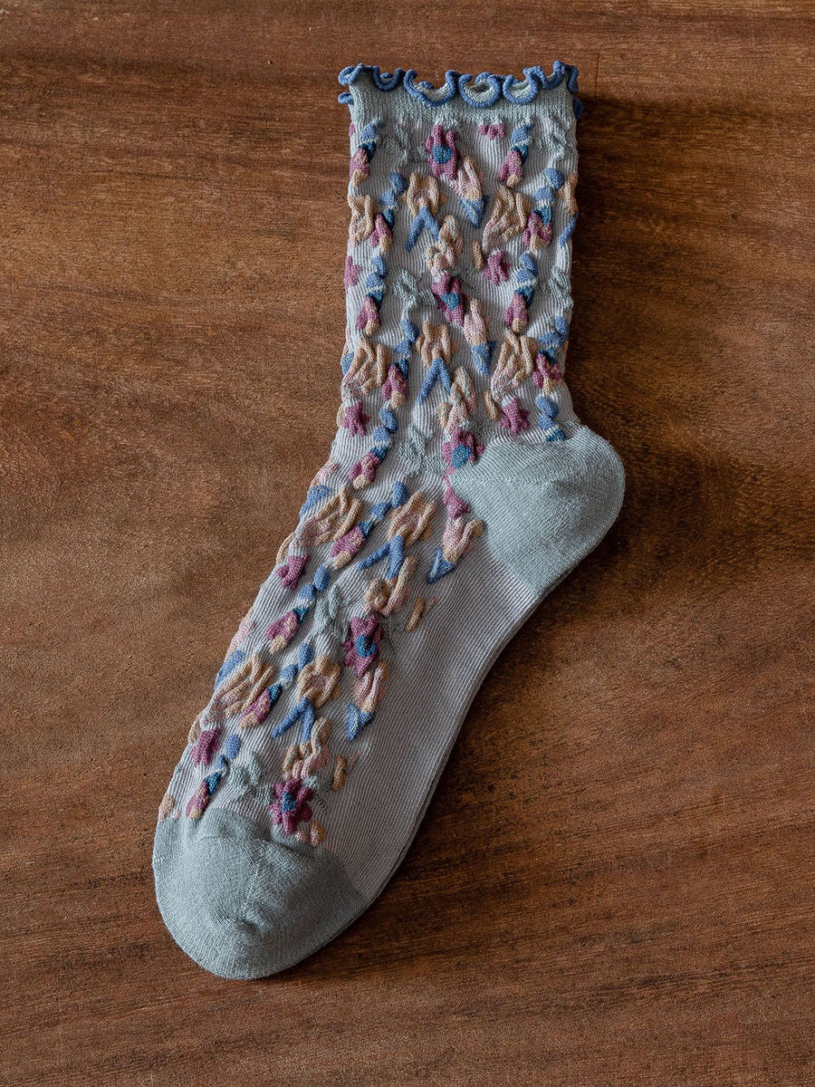 6 Pairs Japanese Floral Cotton Socks Women Vintage Socks