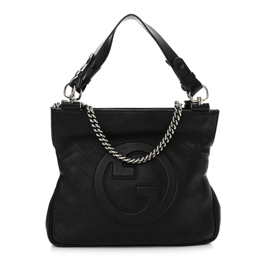 Sakai Be Green Calfskin Diagonal Stitched Small Blondie Tote Black
