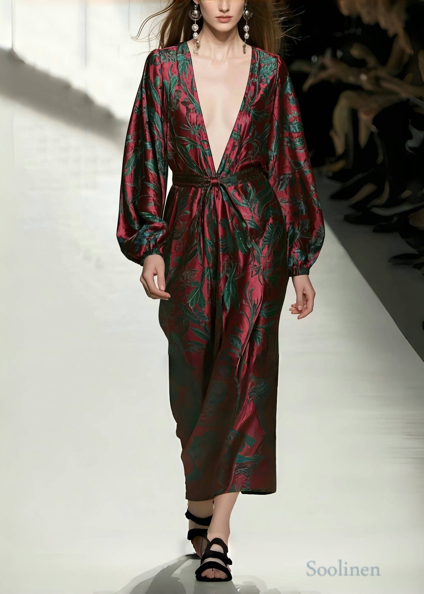 Casual Mulberry V Neck Print Silk Vacation Dresses Spring
