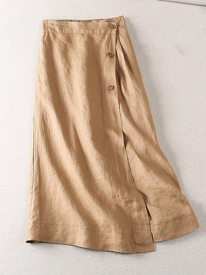 Pure Color Elastic Waist A-Line Casual Linen Skirt