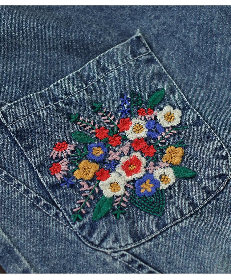 Pocket Embroidery High Waist Literary Retro Nine-point Harem Pants
