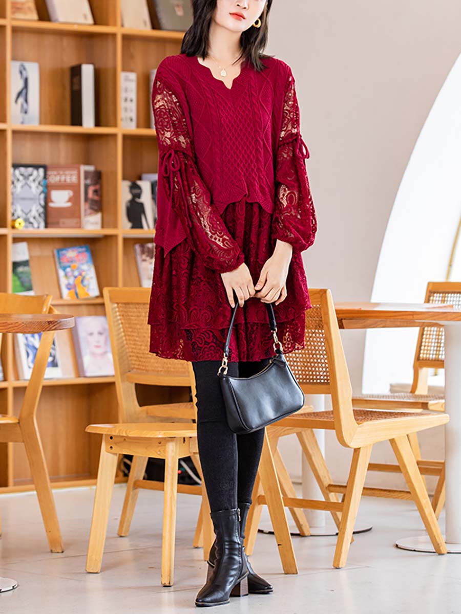 Women Elegant Knitted Lace Dress
