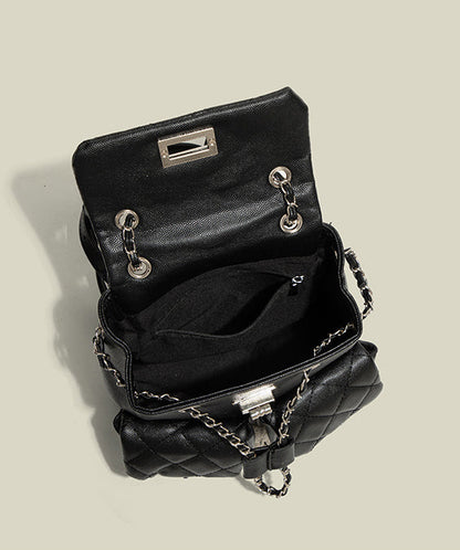 Fashion Black Solid Durable With Pockets Faux Leather Backpack Bag