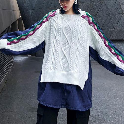 Women white top o neck patchwork oversized shirts