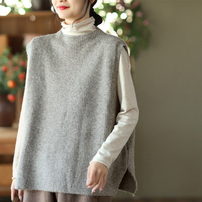 Temperament Loose Sleeveless Pullover Vest Literary Solid Color Vest