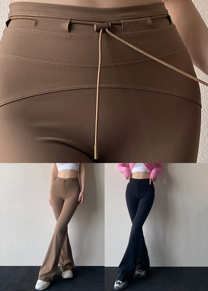 Women Coffee High Waist Patchwork Flare Leggings