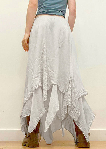 Bohemian White Asymmetrical Lace Patchwork Skirts Summer