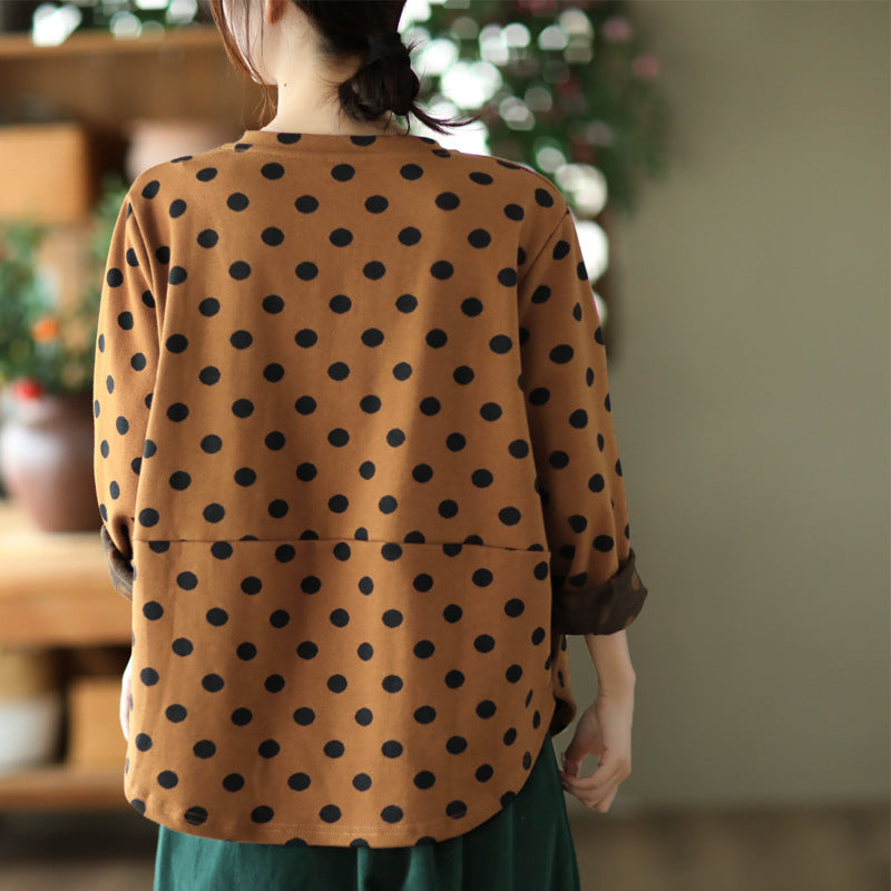 Vintage Polka-Dot Print Top-Paneled Cotton T-Shirt