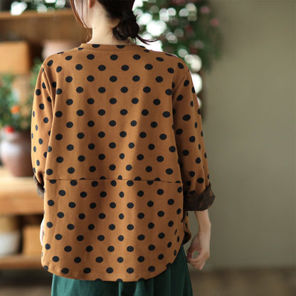 Vintage Polka-Dot Print Top-Paneled Cotton T-Shirt