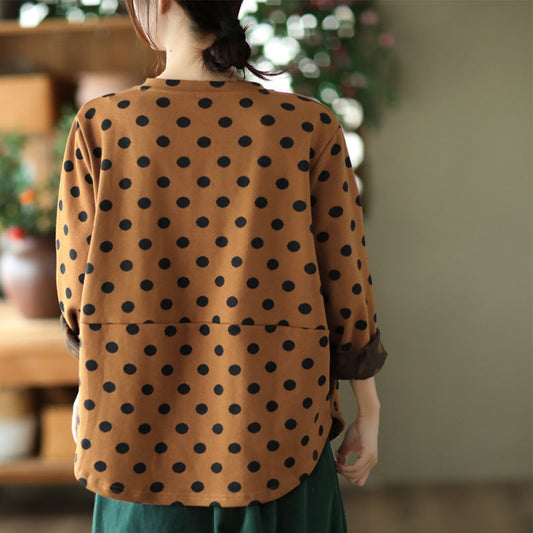 Vintage Polka-Dot Print Top-Paneled Cotton T-Shirt
