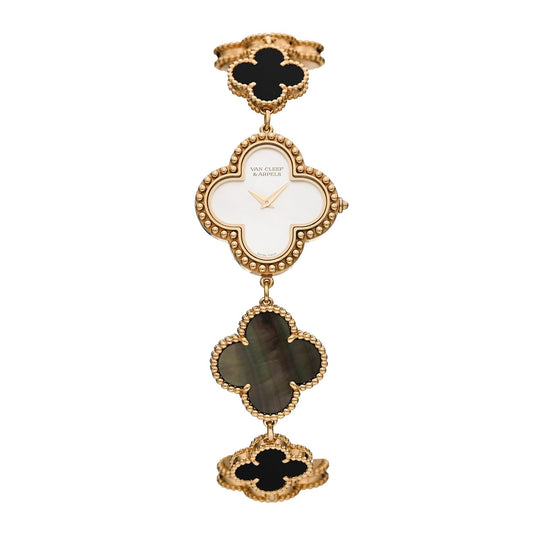 18K Yellow Gold Mother of Pearl Black Onyx 26mm Alhambra Quartz Watch