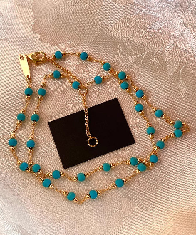 Chic Turquoise Stringing Beads Paitings Adjustable Copper Necklace