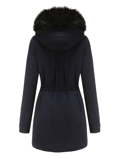 Women's Parka Coat Street Plush Winter Hoodie Coat Solid Color Oversized Fur Warm Coat