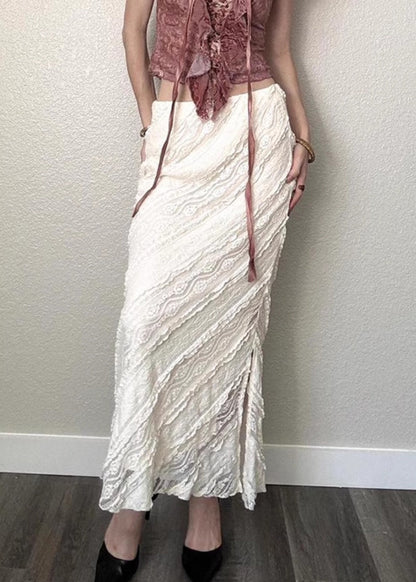 Art White Side Open High Waist Lace Skirts Summer