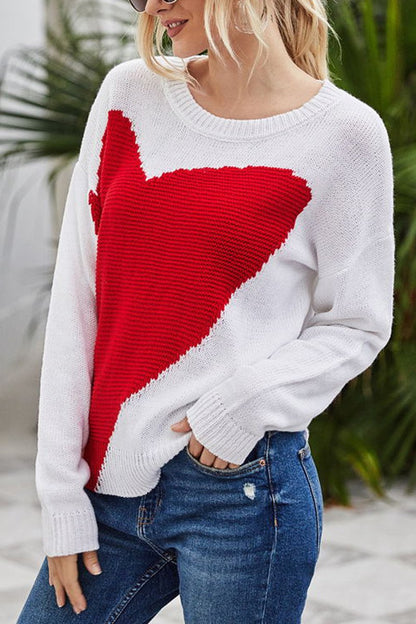 Heart-Shaped Printed Casual Sweater