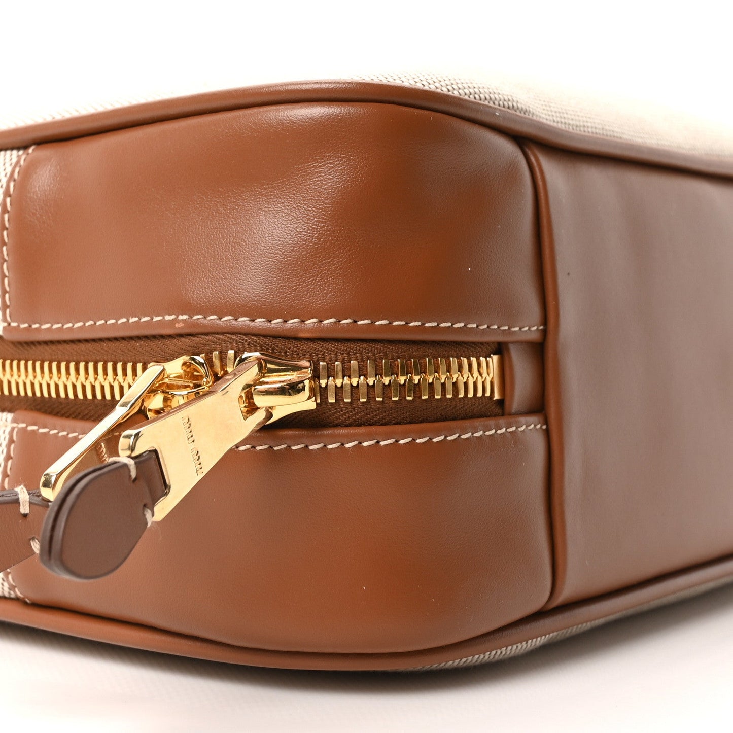 Canvas Calfskin Large Beau Top Handle Bag Naturale Brandy