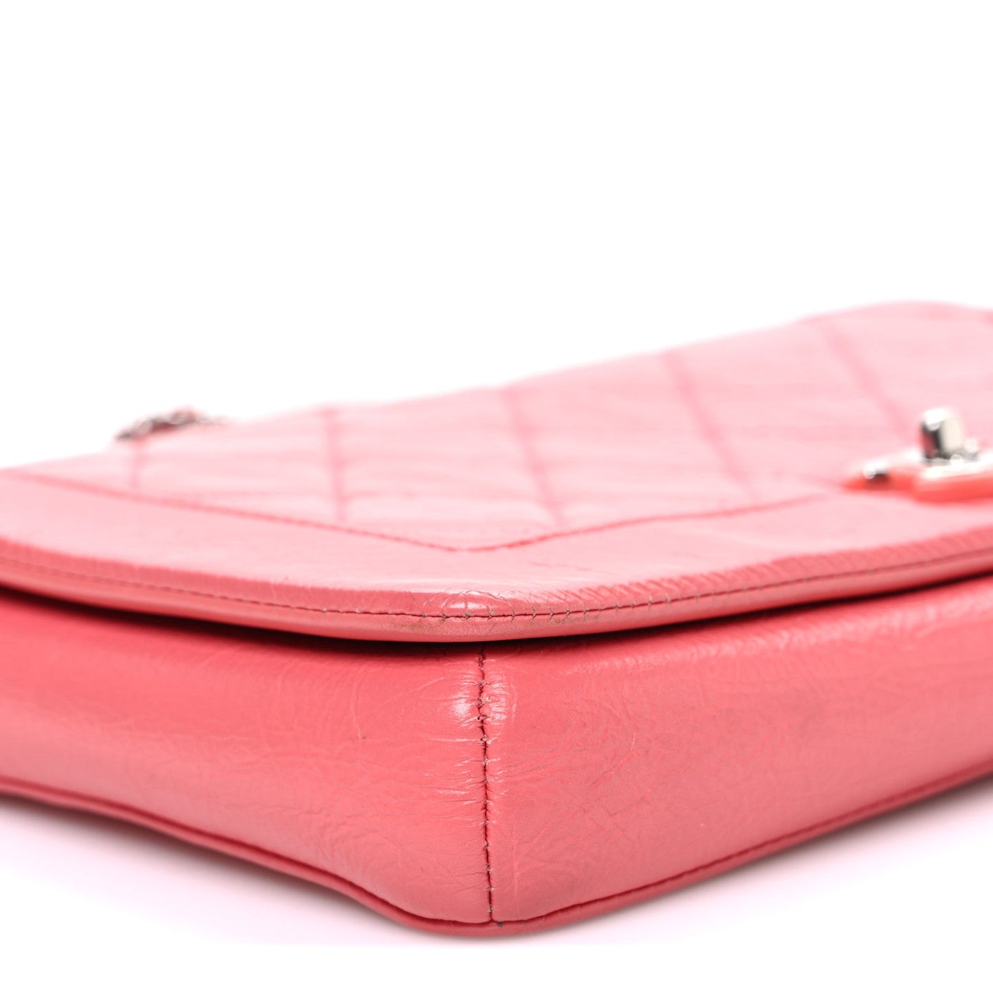 Crumpled Calfskin Quilted Bi Vintage Small Single Flap Pink