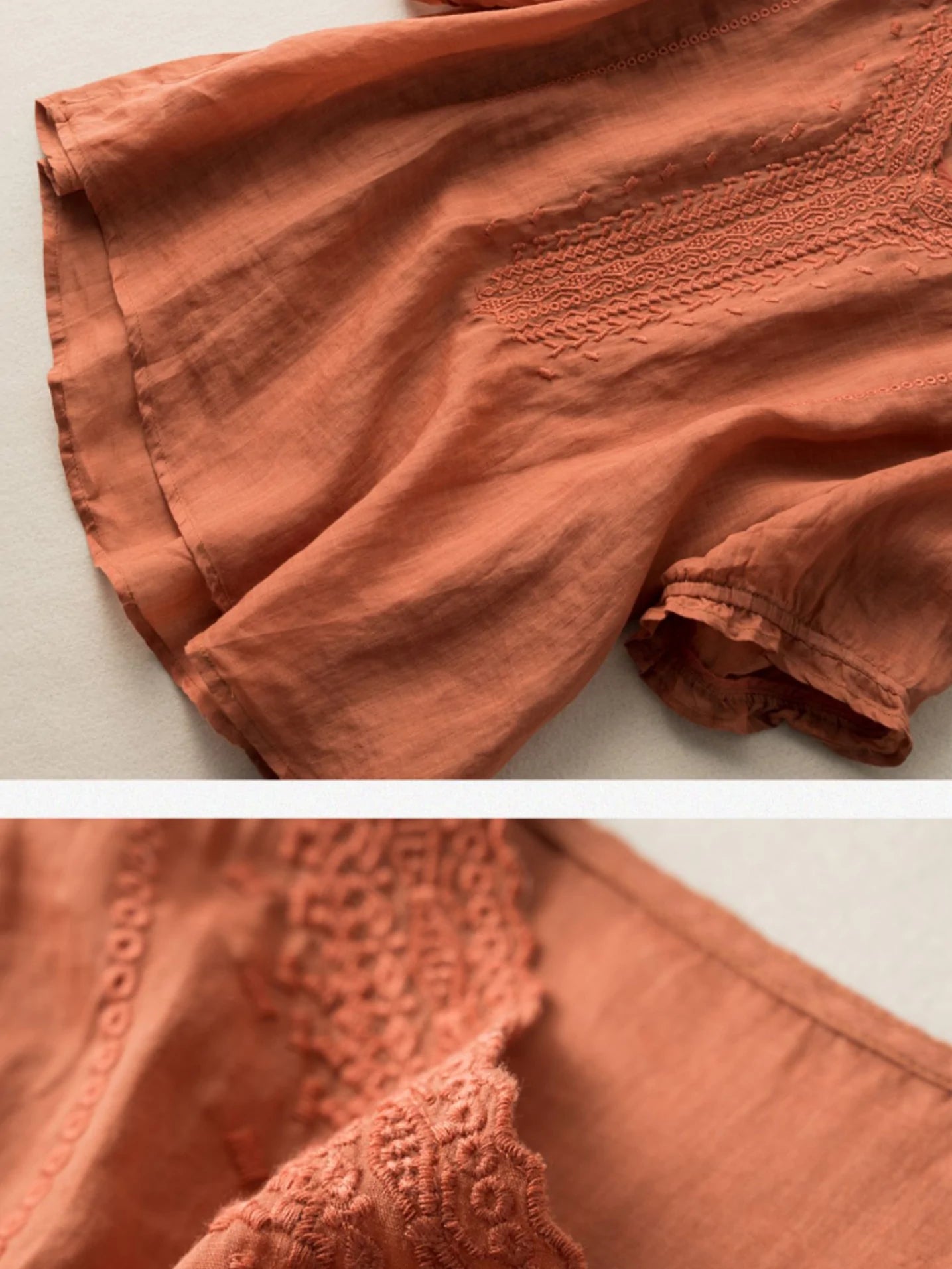 Solid Color V Neck Short Sleeve Casual Linen Top