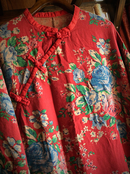 Women Cotton Vintage Print Casual Loose Dress