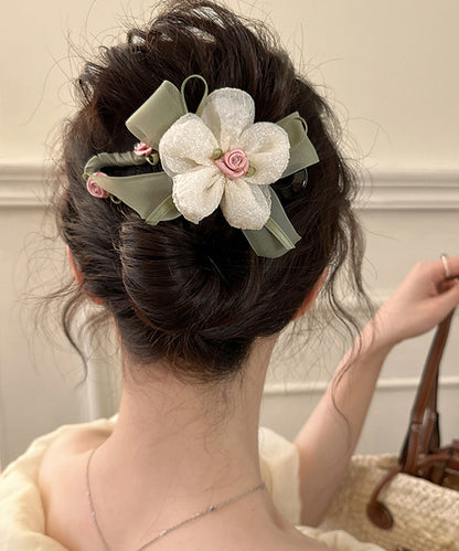Elegant Green Plastic Fabric Tulle Floral Hairpin