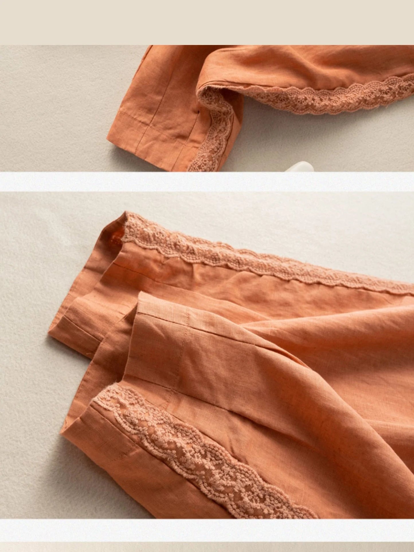 Pure Color Lace Stitching Casual Linen Harem Pants With Pockets