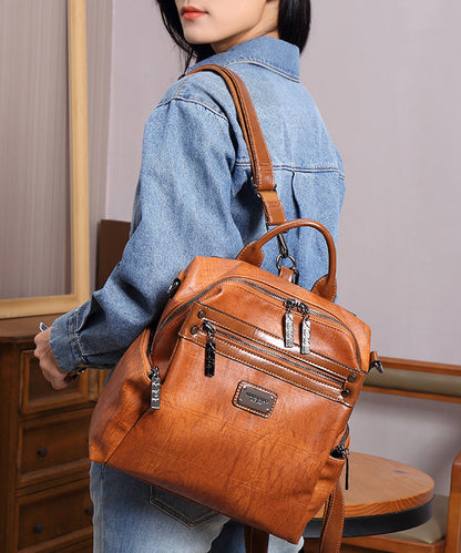Casual Brown Large Capacity Calf Leather Backpack Bag