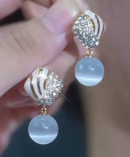 Elegant Light Blue Alloy Zircon Cat's Eye Stone Drop Glaze Drop Earrings