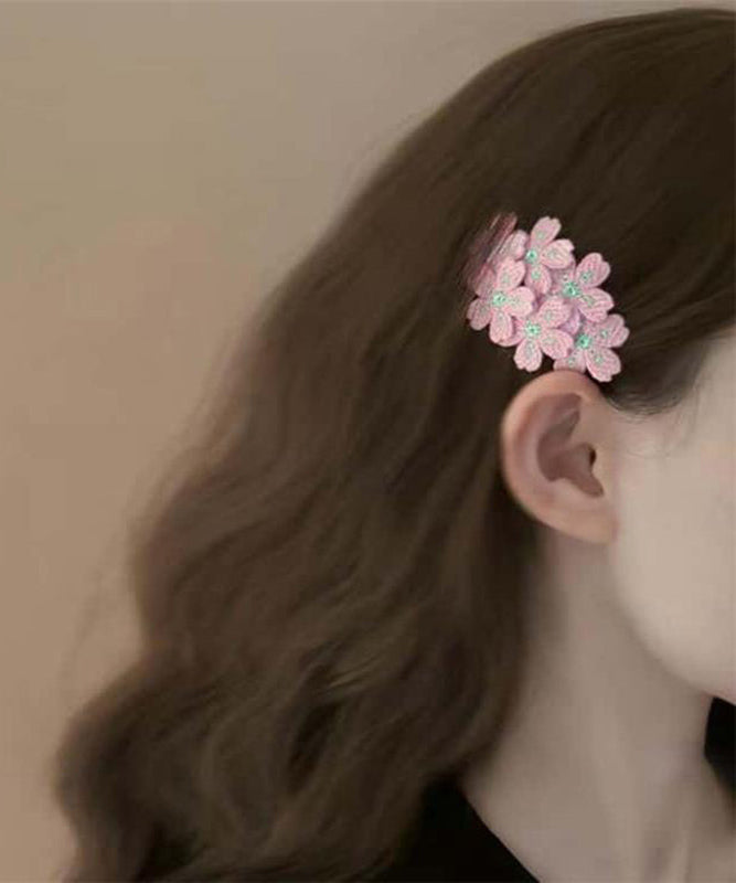 Cute Pink Knit Embroidery Floral Hairpin