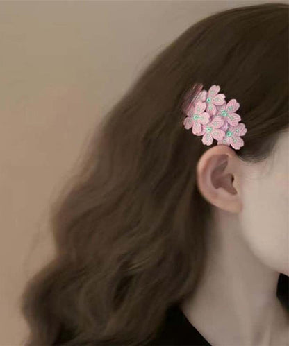Cute Pink Knit Embroidery Floral Hairpin