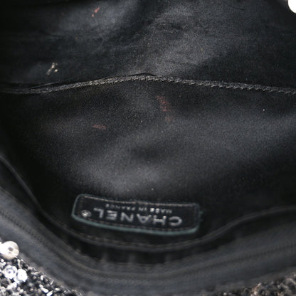 Sequin Medium Single Flap Dark Silver