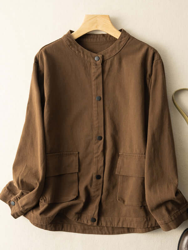 Women's Natural Fabric Single-breasted Minimalist Style Coat With Pockets