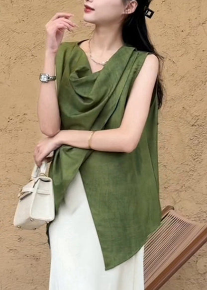 Natural Green Asymmetrical Solid Shirt Summer