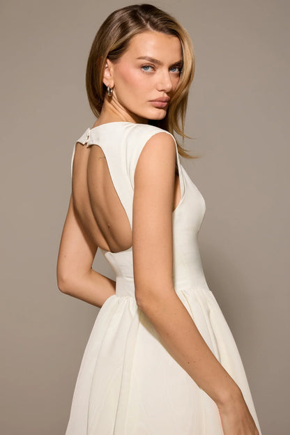 Ivory Moire Satin Midi Dress