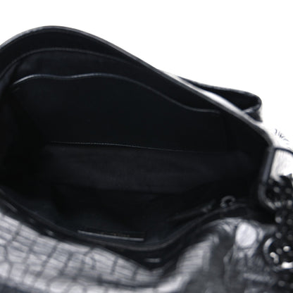 Crocodile Embossed Lambskin Monogram Medium Niki Chain Satchel Black