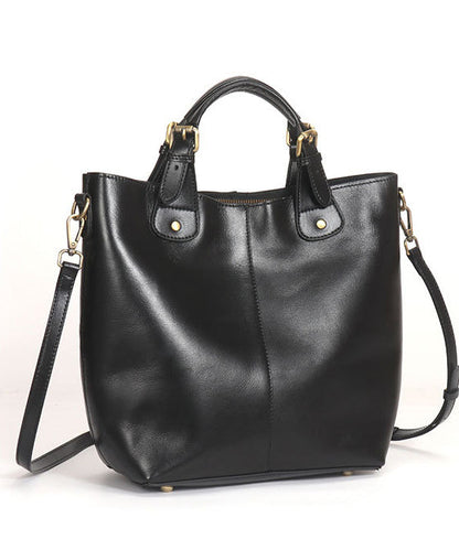 Chic Brown Large Capacity Calf Leather Tote Bag