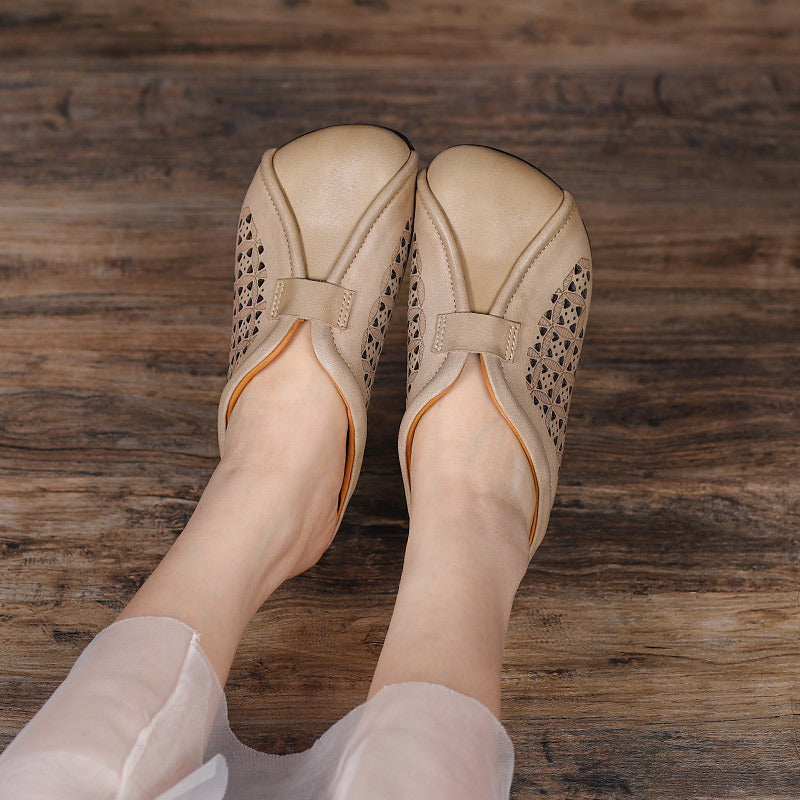 Women Summer Hollow Leather Casual Slippers