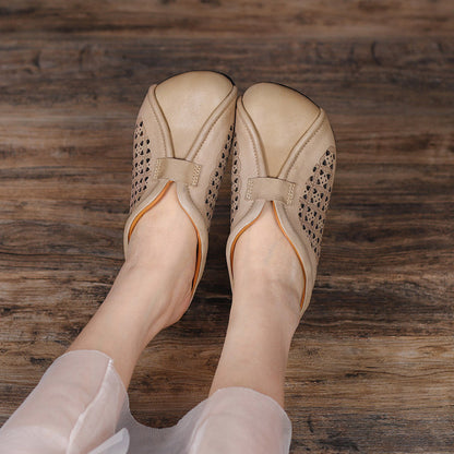 Women Summer Hollow Leather Casual Slippers