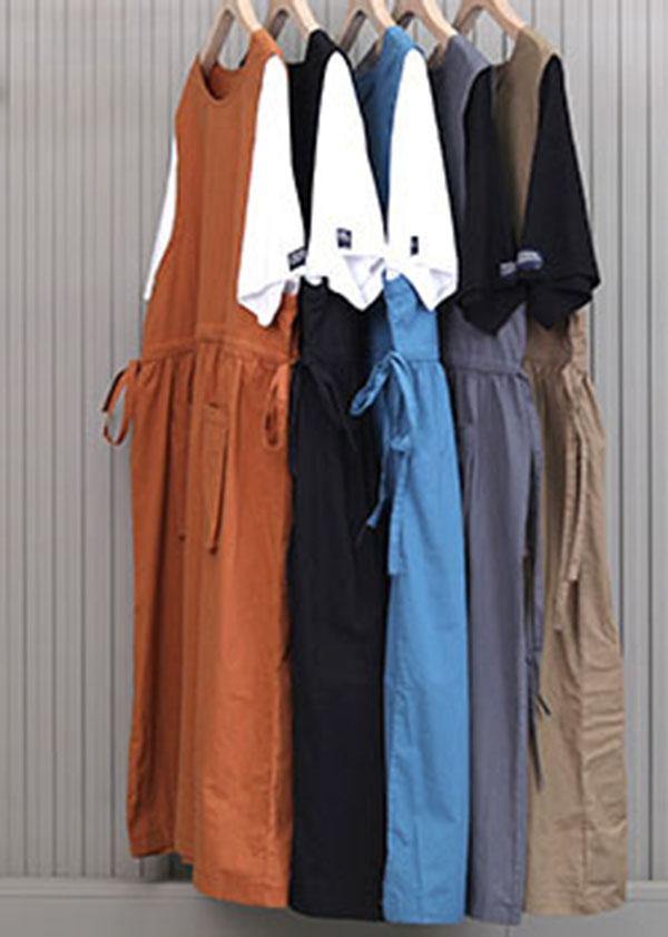 Plus Size Pockets Orange Mid big hem Summer Cotton Dress