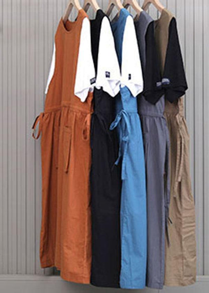 Plus Size Pockets Orange Mid big hem Summer Cotton Dress